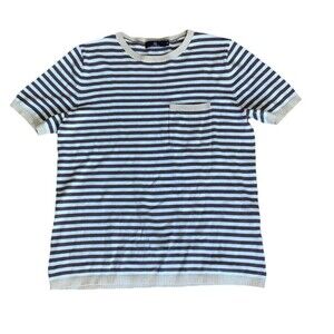 Lillusory Women’s Striped short sleeve Sweater Size Medium Brown And Cream EUC